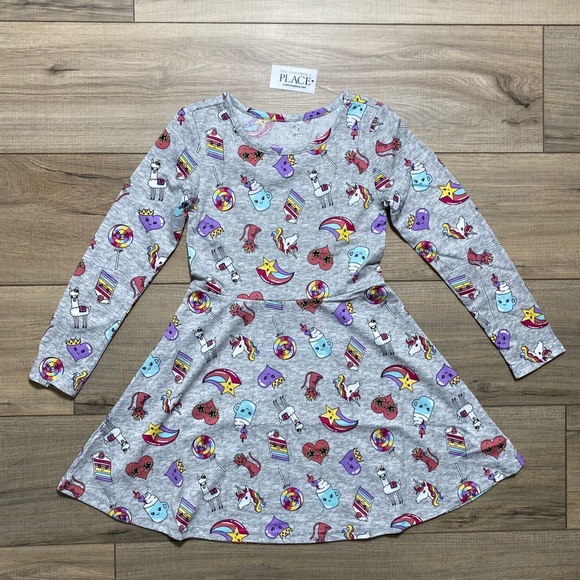 The Children's Place Other - Girl's The Children's Place Long‎ Sleeve Unicorn Skater Everyday Dress Small 5/6